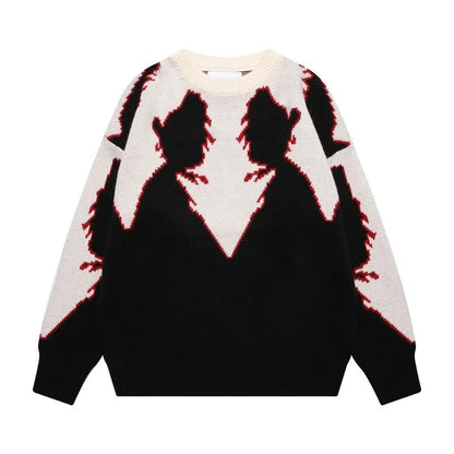 Hip Hop Knitted Sweater Men Autumn Winter O-neck Anime Pattern Pullover Streetwear Casual Loose Sweaters Unisex Jumpers Knitwear Street King Limited