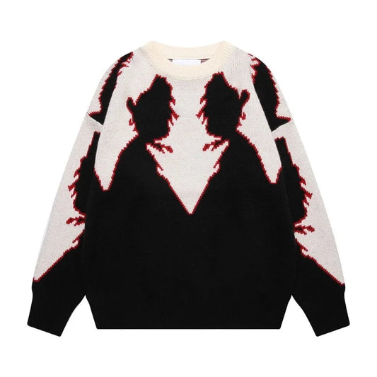 Hip Hop Knitted Sweater Men Autumn Winter O-neck Anime Pattern Pullover Streetwear Casual Loose Sweaters Unisex Jumpers Knitwear Street King Limited