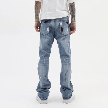 mens vintage jeans 2023 new ripped holes straight denim pants streetwear hip hop harajuku jeans trousers urban skinny jeans