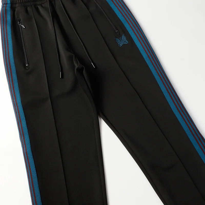 blue pattern embroidery casual motion pants men woman fashion street side edge weaving straight cylinder trousers unique default style 4588