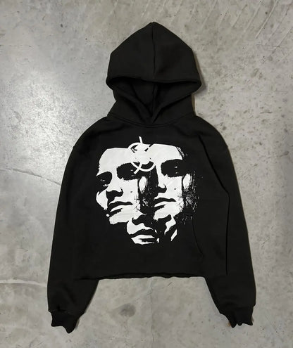 American Trendy Gothic Portrait Letter Print Oversized Hoodie Men's Y2K Streetwear Harajuku Loose Versatile Long Sleeve Pullover Street King Limited