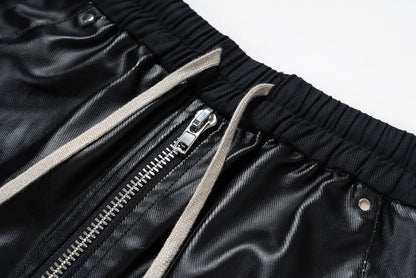 ro style matte pu leather pants for men high street y2k pantalones hombre baggy overall wide leg drawstring cargo pants unique cargo style 5471