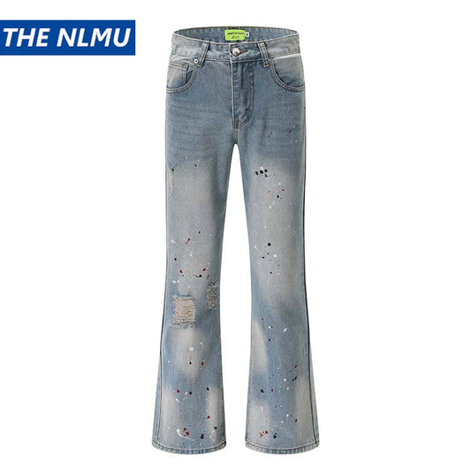 Men's Blue Flared Jeans Fashion Designer Ripped Vintage Denim Pants 2024 New Fashion Casual Jeans Trousers Street King Limited