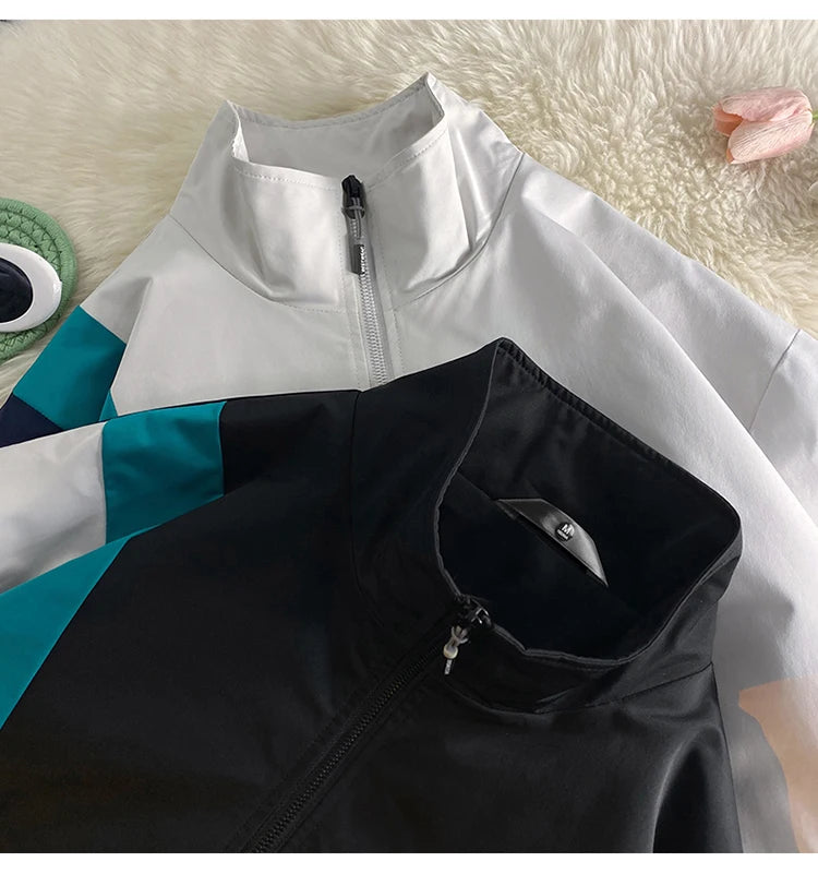 2024 spring mens standing collar jacket patchwork loose windbreaker zipper sports outdoor jackets unisex punching jacket unique default style 5484