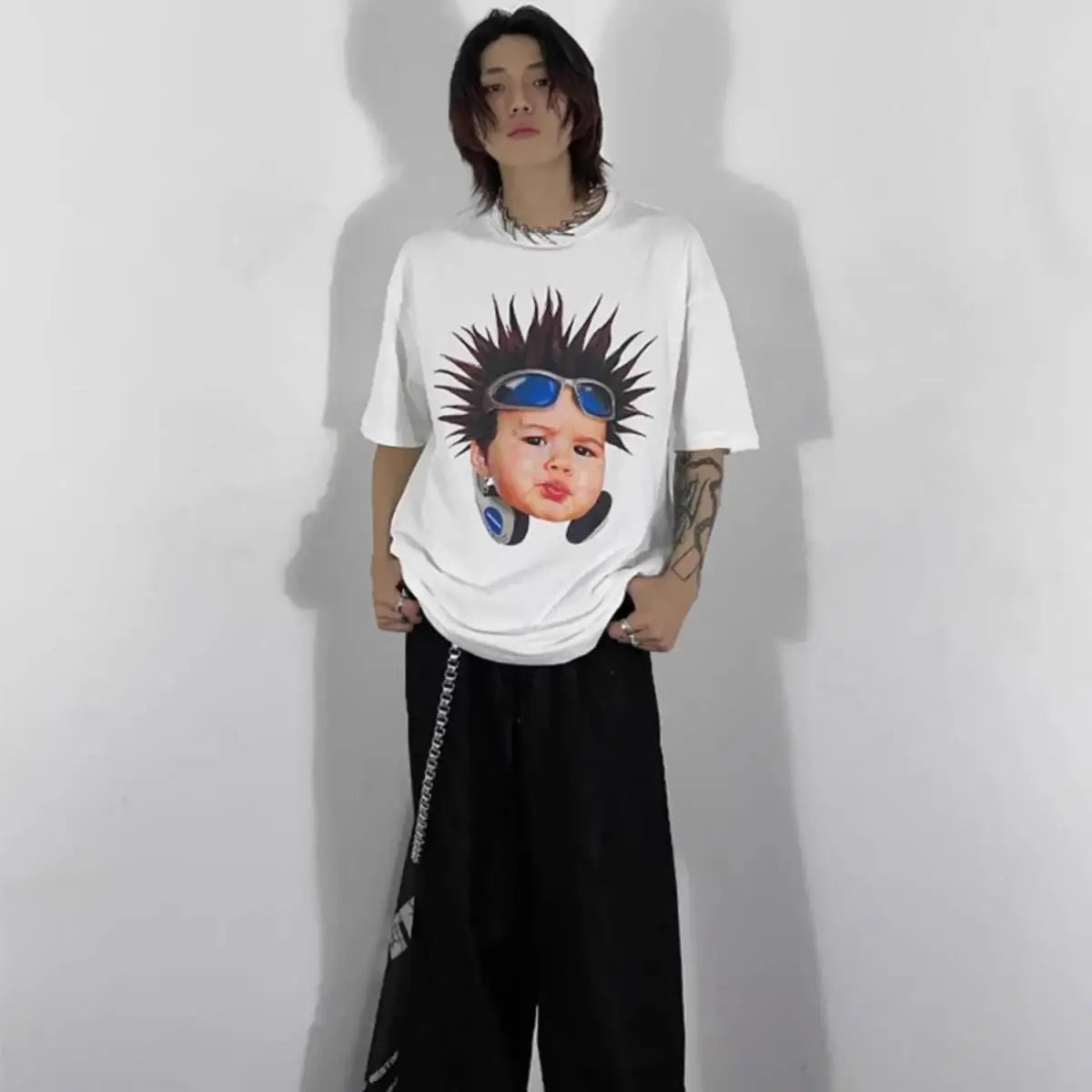 Korean pure cotton printed short-sleeved T-shirt for men and women creative angel hip-hop street Y2K loose half sleeved top Street King Limited