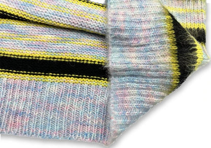 Korean Fashion Striped Patchwork Mohair Knitted Sweaters Retro Mens Oversized Knitwears Y2k Harajuku Female Round Neck Sweaters Street King Limited