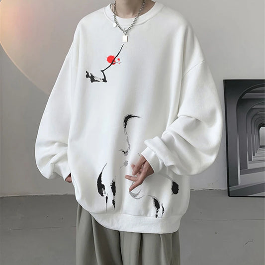 Ink Painting Cartoon Crane Printed Pullover Hoodies For Men 2024 New Hip Hop Fashion Crewneck Hoody Y2K Streetwear Sweatshirts Street King Limited