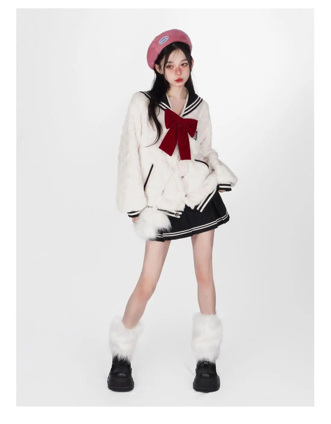 Harajuku Sweet Thicknecked Bow College Coat Woman Zip Up Hoodie Sailor Suit Plush Hoodies Women 2023 Streetwear Goth Y2k Clothes Street King Limited