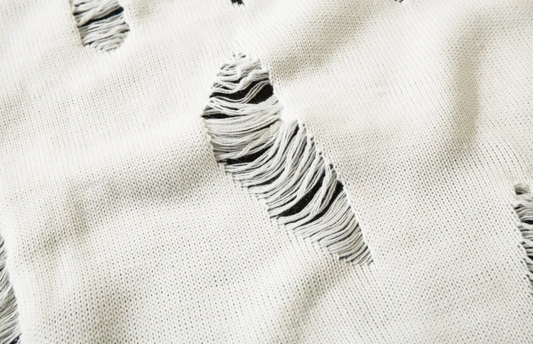 Destroyed Ripped Holes Knitted Sweater Men Pullover Long Sleeve 0-neck Oversize Winter Sweater Harajuku Streetwear Autumn Jumper Street King Limited