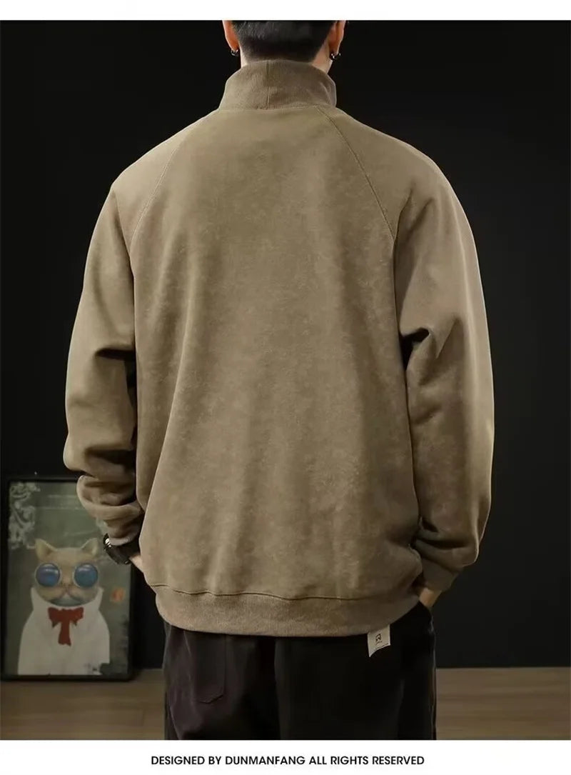 Autumn Suede Turtleneck Long Sleeve Sweatshirts Men Letter Foam Print Patchwork Crewneck Pullover Hoodie Y2K Streetwear Clothes Street King Limited