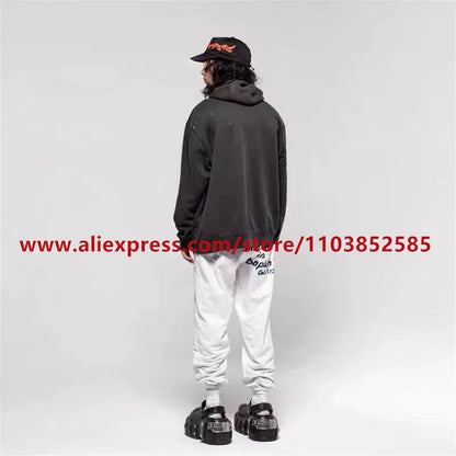 2024 autumn winter vintage casual sports pants mens letter illustration printed loose drawstring leg strap high street hip hop unique default style 1616