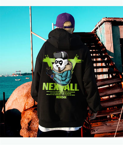 Autumn Punk Panda Printed Hoodie For Men New in Harajuku Fashion Fleece Hooded Sweatshirts Y2K Streetwear Oversized Clothing Street King Limited