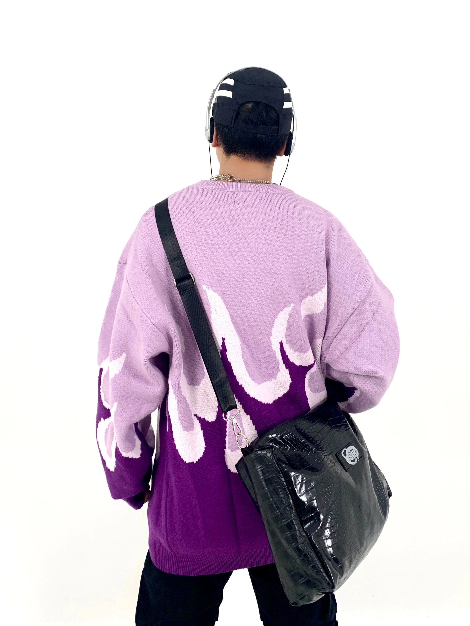 Hip Hop Fire Knitted Oversized Sweater Men Autumn Winter O-neck Long Sleeve Pullover Streetwear New Loose Tops Sweaters Clothing Street King Limited