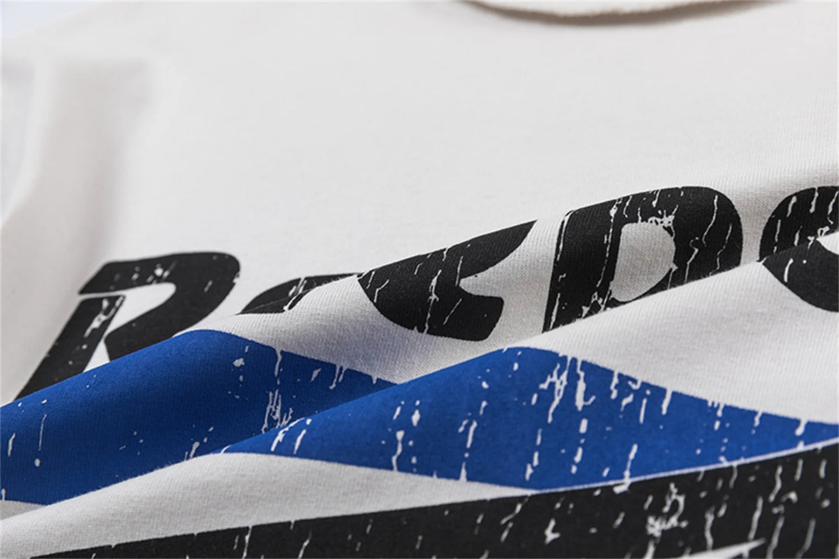 2024 New FP Vintage Retro Letter Reeborn Printing High-Street Distressed Casual Tops T-Shirt Street King Limited