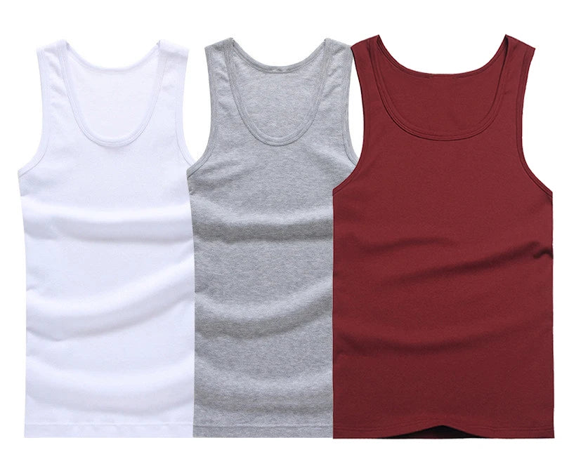 Hot Sale 3pcs / 100% Cotton Mens Sleeveless Tank Top Solid Muscle Vest Undershirts O-neck Gymclothing Tees Whorl Tops Street King Limited