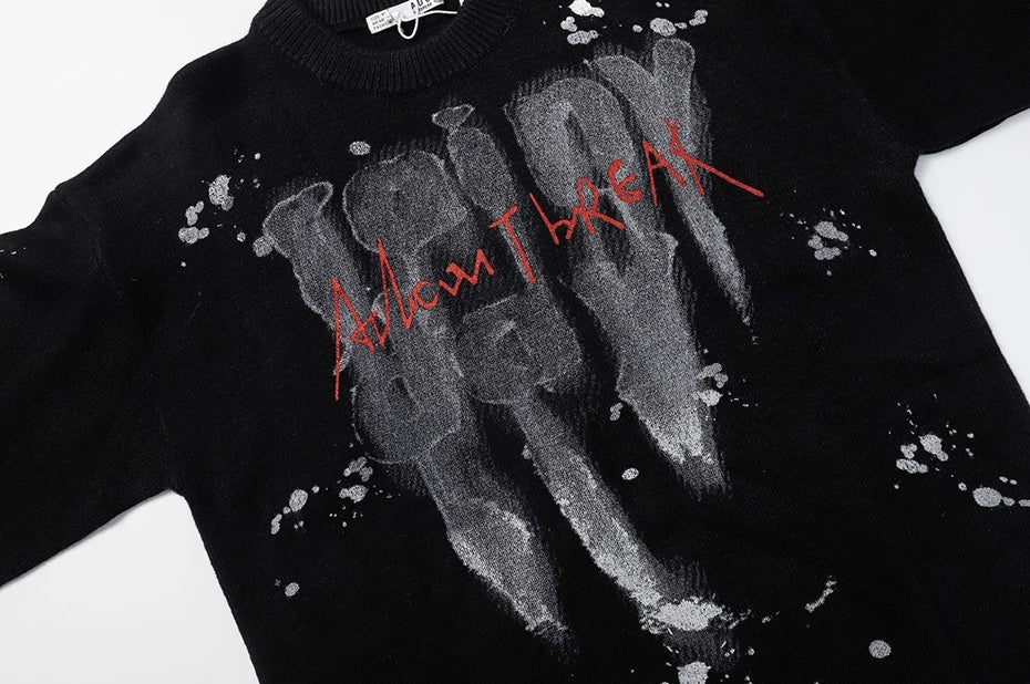 2023 Men Fashion Knitted Sweater Letter Printed Harajuku Oversized Hip Hop Sweaters Fall Winter Loose Jumper Pullovers Street King Limited