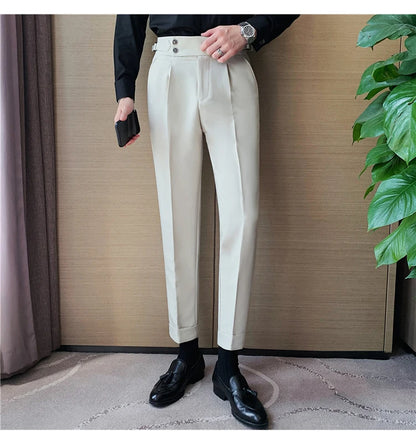 2024 High Quality Business Casual Draped High-waist Trousers Men Solid Color Formal Pants Male Formal Office Social Suit Pants Street King Limited