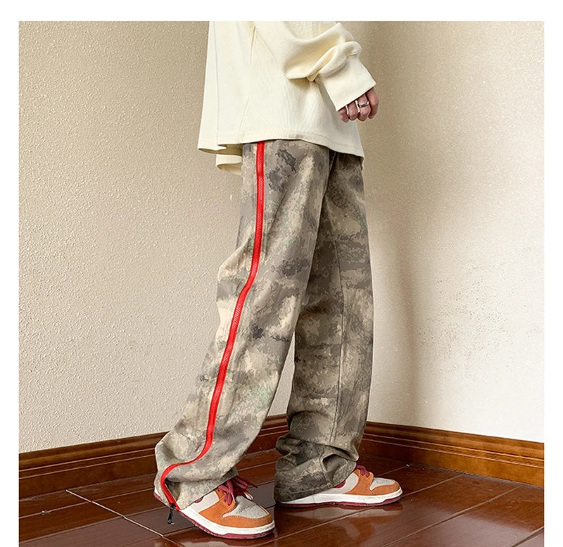 2023 outdoor side zipper camouflage baggy men cargo tracksuit pants overalls hip hop women sport long trousers spodnie dresowe unique cargo style 4079