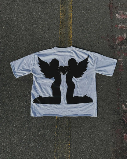 American Gothic Fashion Angel Print Oversized T-Shirt Women's Y2K Street Hip Hop Street Harajuku Round Neck Short Sleeve Clothes Street King Limited