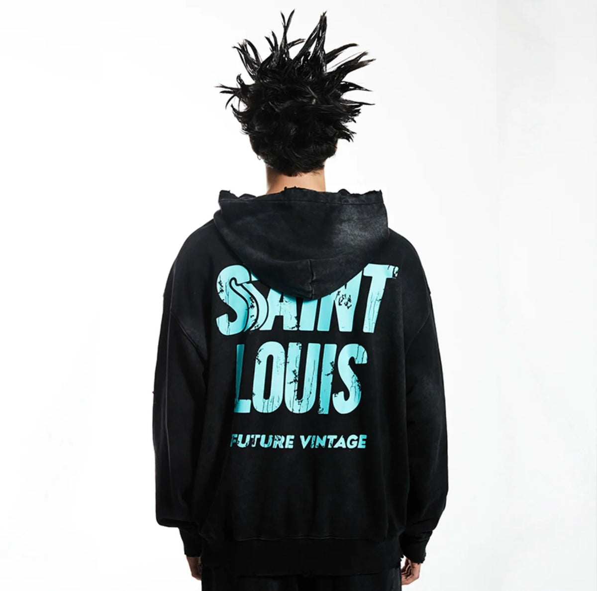 2024 Winter New SAINT LOUIS High-Street Cotton Inkjet Washed Old Letter Logo Printed Hoodie Hooded Sweater Street King Limited