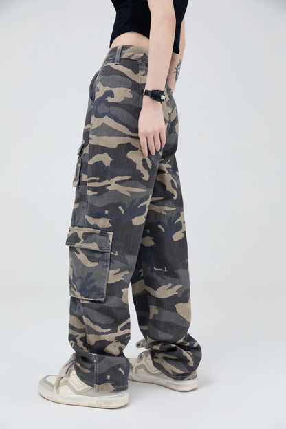 vintage pockets camouflage denim pants men jeans hip hop streetwear military cargo pants unique cargo style 4978