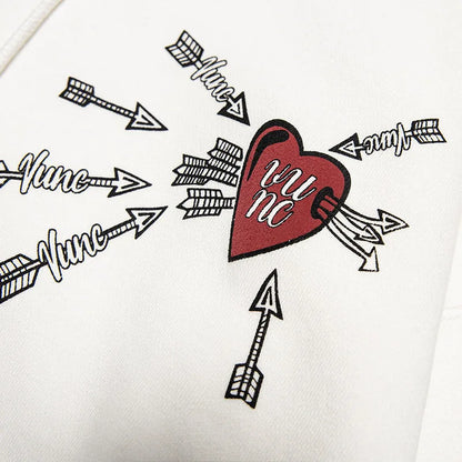 Streetwear Men Arrow Shooting Heart Graphic Letter Print Hoodies Autumn Trendy Rib Sleeve Hooded Sweatshirt Oversized 3 Colors Street King Limited