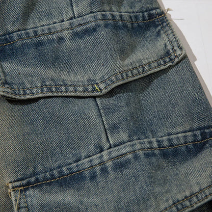 Men's Cargo Pants Multi-Pocket High Street Jeans Blue Washed Distressed Trousers Hip-Hop Straight Leg Trousers Loose Jeans Street King Limited