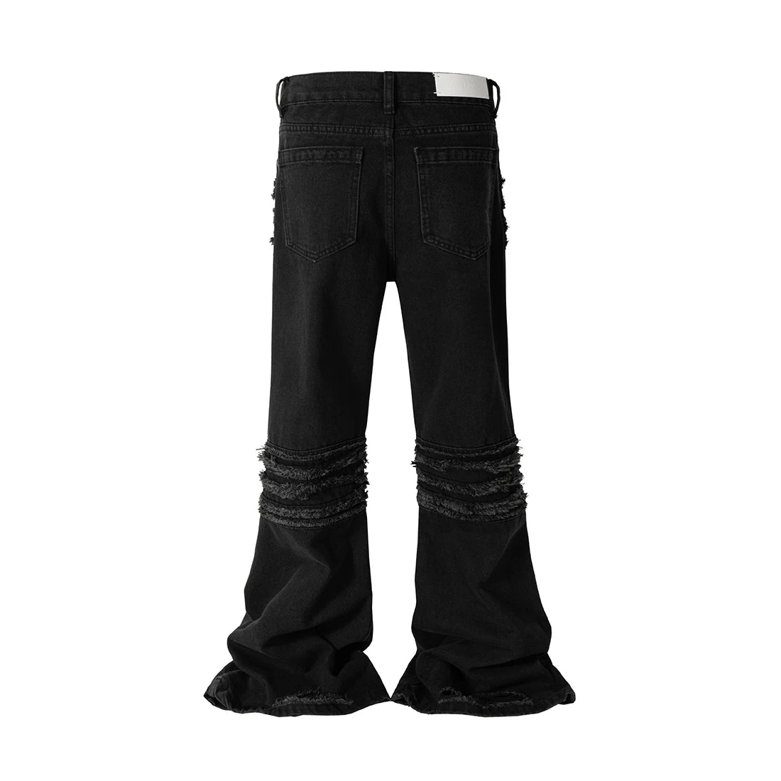 y2k streetwear trendy oversized micro flare jeans black ro hip hop washed tassel distressed denim jean raw edge mens wide pants urban skinny jeans