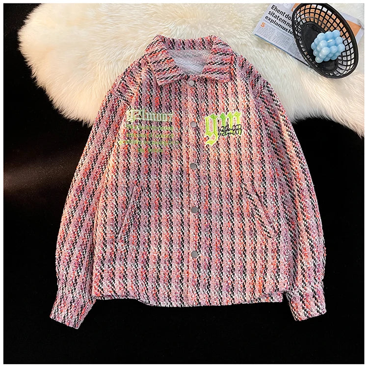 american retro plaid jacket korean trend couple jackets embroidery design unisex outerwear loose plus size mens coat unique default style 997