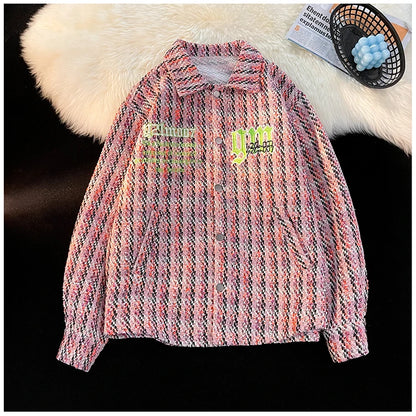 american retro plaid jacket korean trend couple jackets embroidery design unisex outerwear loose plus size mens coat unique default style 997