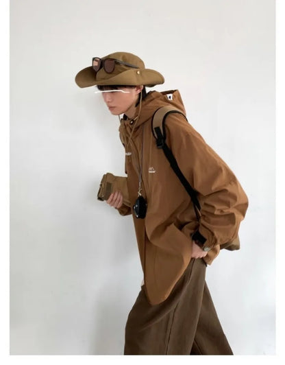 outdoor sports charging jacket mens 2024 spring japanese casual waterproof hooded trench coat multi pocket hiking windbreaker unique default style 2425