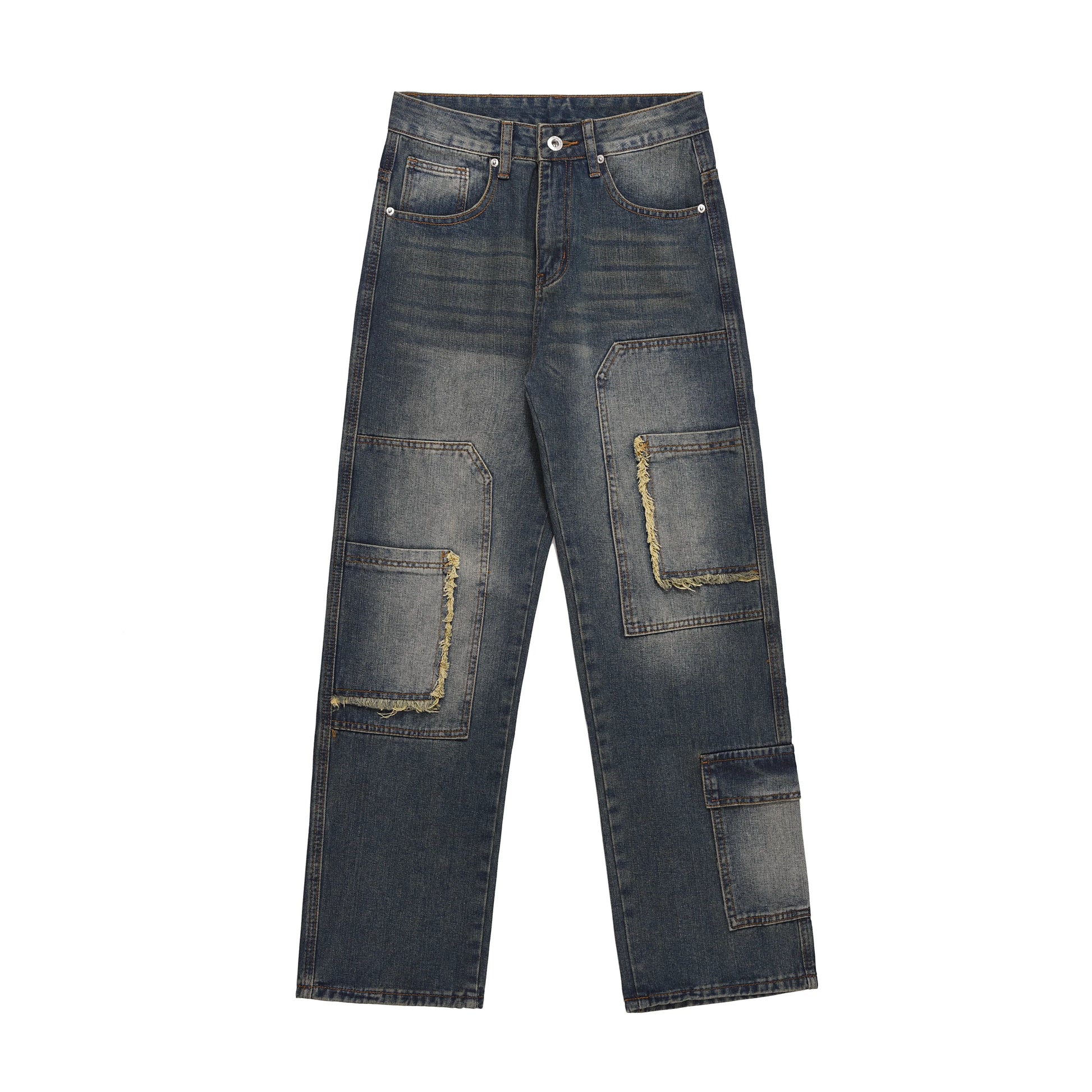 retro washed denim jeans destroyed ripped loose mens biker jeans side pocket fashion streetwear hip hop straight pants joggers unique joggers style 1203