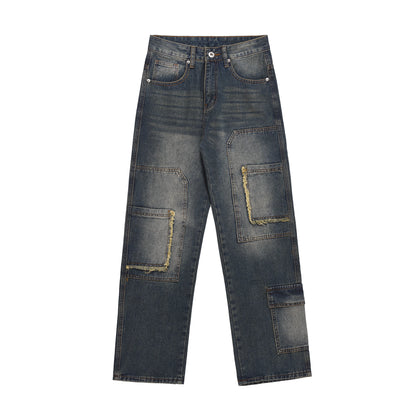 retro washed denim jeans destroyed ripped loose mens biker jeans side pocket fashion streetwear hip hop straight pants joggers unique joggers style 1203
