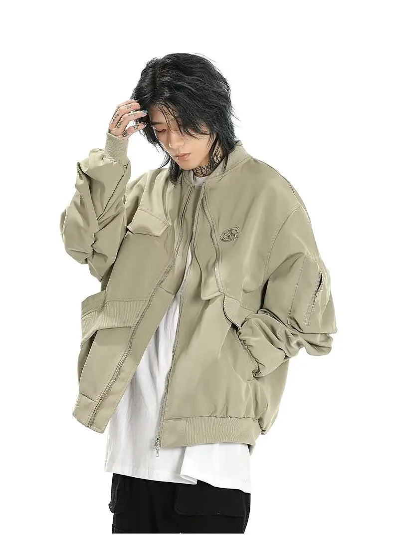 american street pilot jacket mens spring irregular trend loose tooling male coats zipper multiple pockets couple baseball jersey unique default style 3308