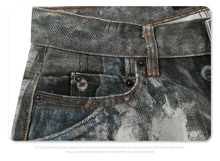 Autumn and winter 2024 new digital printed camo splash ink baggy jeans Street King Limited