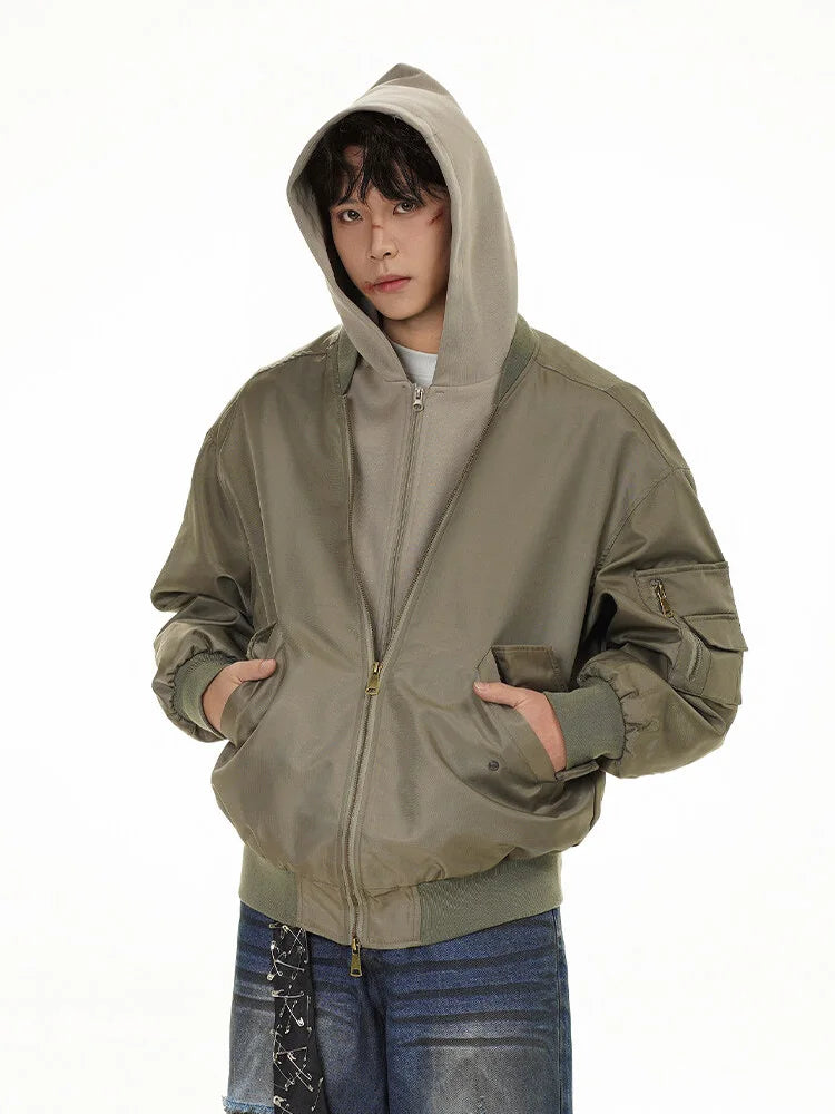 splice hat flight jacket men women streetwear fashion loose casual short hooded bomber jacket couple hoody coat outerwear drawstring street shorts