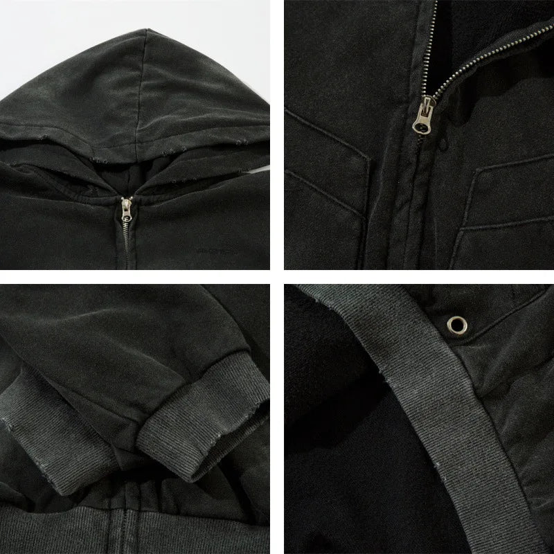 Vintage Zip Up Hoodie Jacket Y2K Punk Gothic Loose Washed Hooded Sweatshirt Coat 2024 Harajuku Cotton Streetwear Street King Limited
