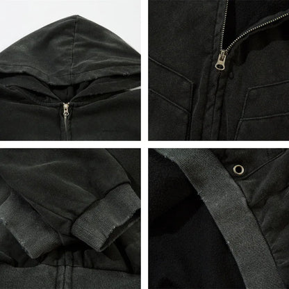 Vintage Zip Up Hoodie Jacket Y2K Punk Gothic Loose Washed Hooded Sweatshirt Coat 2024 Harajuku Cotton Streetwear Street King Limited