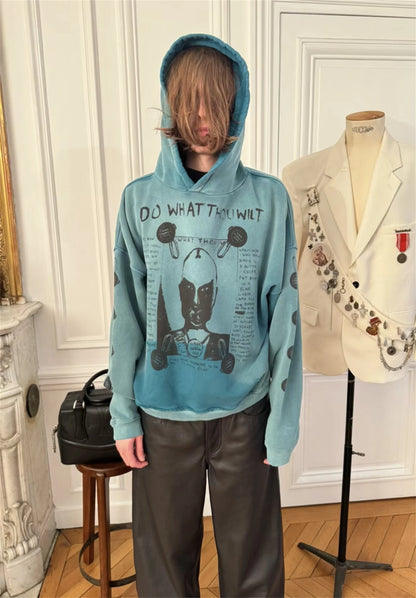 2024 Winter ERD Brand Fashion Vintage Letter Print Cotton DO WHAT THOU WILT HOODIES Street King Limited