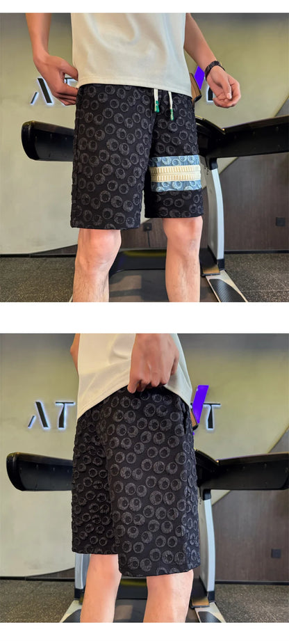 summer foam print shorts men y2k streetwear pleated baggy bermudas para hombre hip hop fashion vintage casual short pants unique shorts style 3339