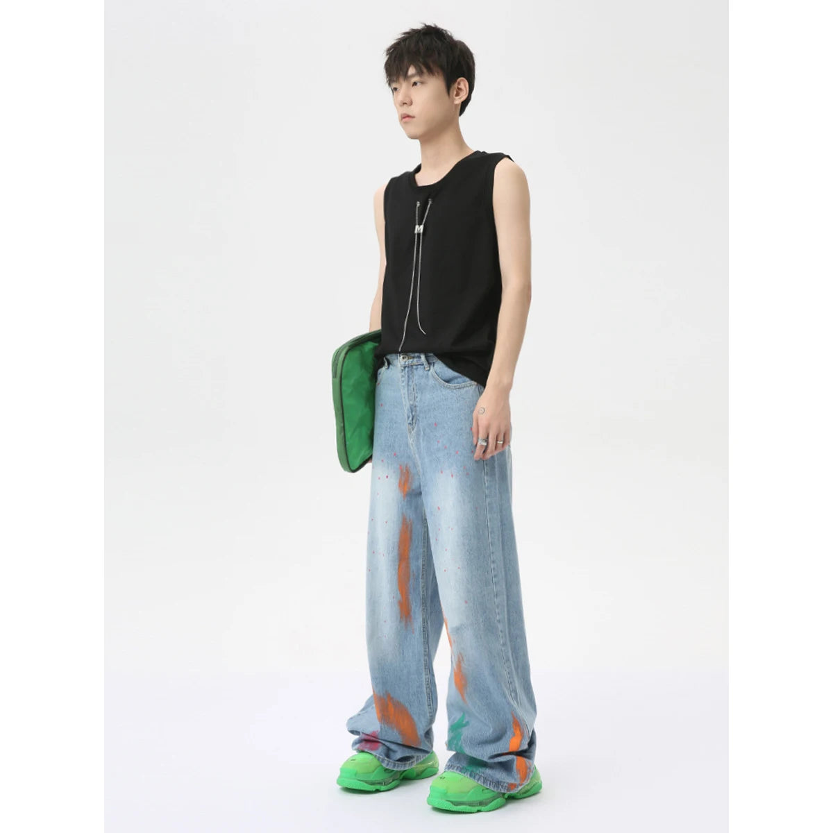 vintage graffiti baggy jeans mens streetwear hip hop loose blue denim pants hi street luxury designer jeans trousers man denim street jeans
