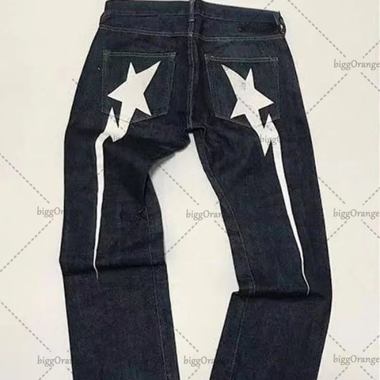 Y2K Street Hip Hop Harajuku Lightning Pattern Printed Jeans Men's Fashion Loose Casual High Waist Wide Leg Jeans Women's Street King Limited