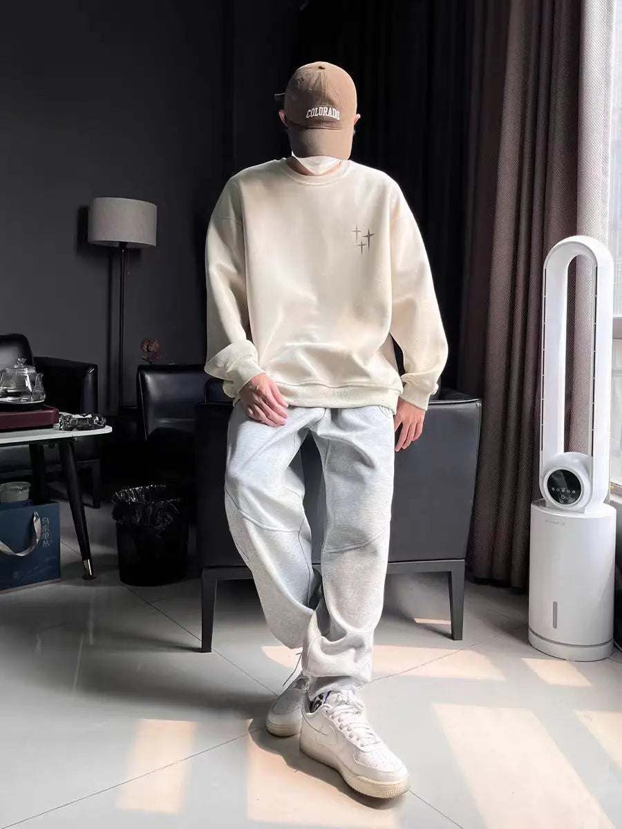 Trendy Korean Personalized Street Sweatshirt Men American Fashion Brand High Street Hip Hop Letter Round Neck Long Sleeved Top Street King Limited