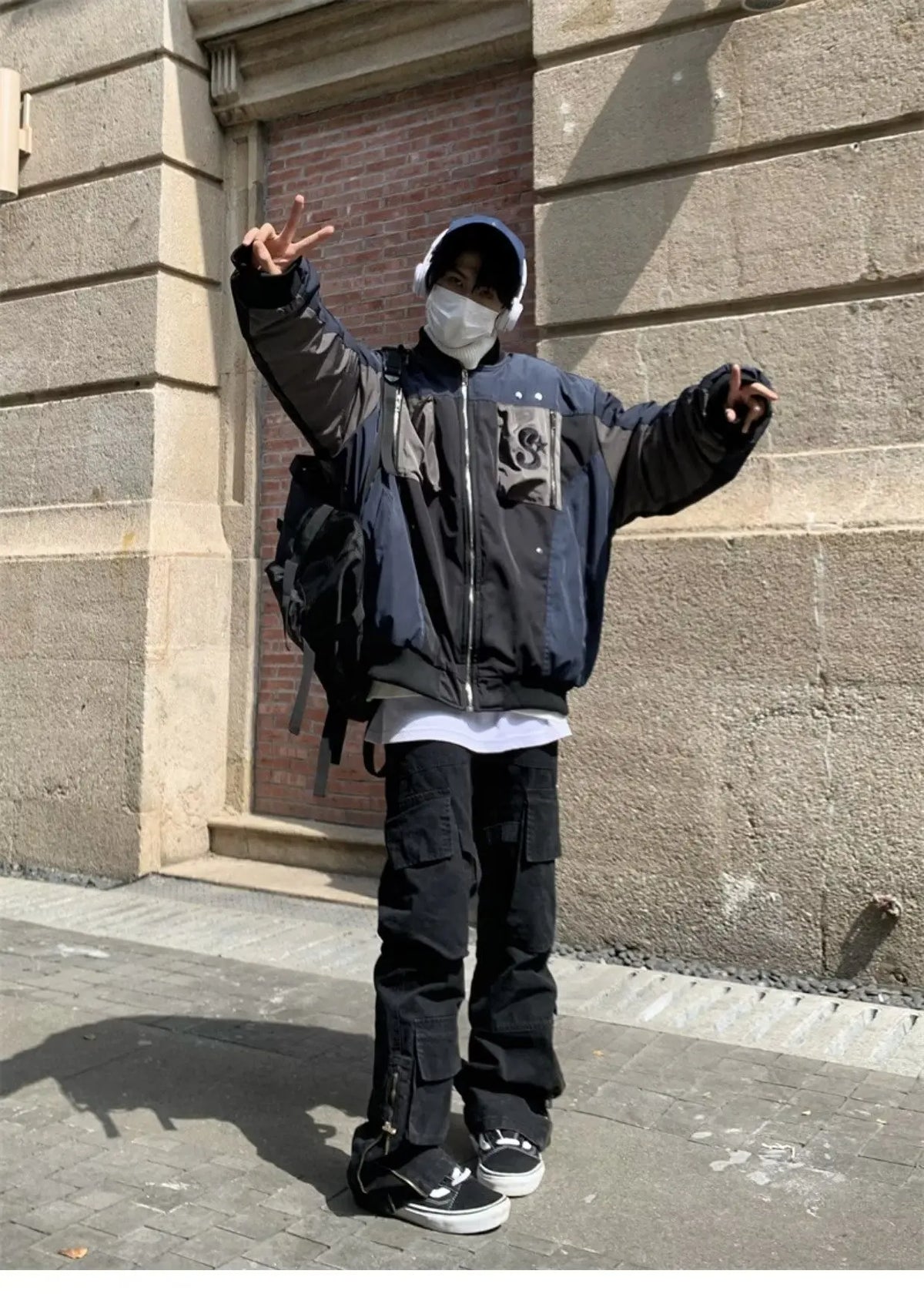 multi pocket bomber jacket men vintage loose varsity coat fashion korean patchwork baseball pilot outerwear unisex spring autumn unique default style 3742