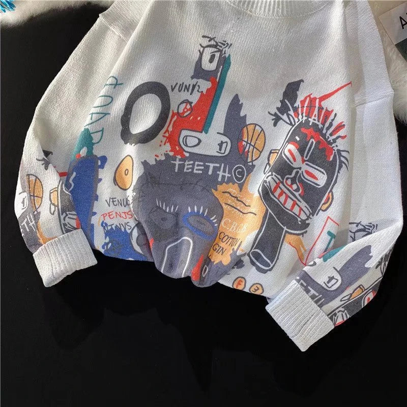 Rainbowtouches Men Sweaters High Street Graffiti Crew Neck Trendy Vintage Knitted Sweater Spring And Autumn Mens Clothing Street King Limited