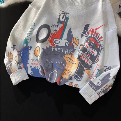 Rainbowtouches Men Sweaters High Street Graffiti Crew Neck Trendy Vintage Knitted Sweater Spring And Autumn Mens Clothing Street King Limited