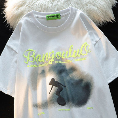 American Fashion Short Sleeve Graphic T-shirt for Men and Women Summer High Street Loose Casual Personality Couple Hip Hop Top Street King Limited