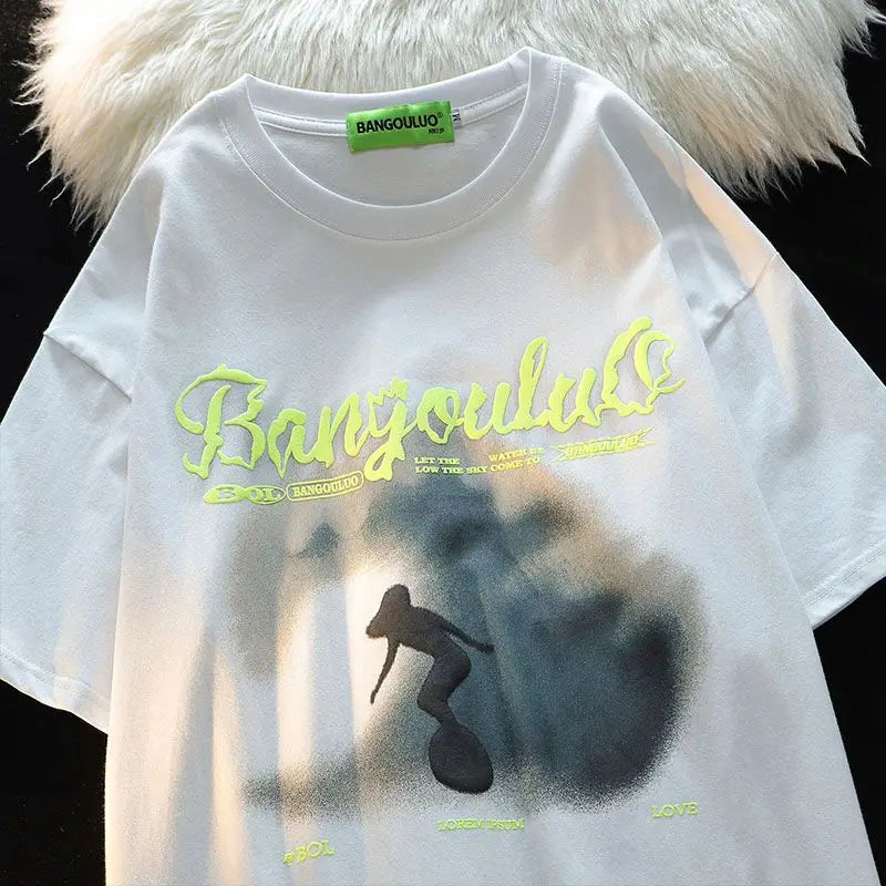 American Fashion Short Sleeve Graphic T-shirt for Men and Women Summer High Street Loose Casual Personality Couple Hip Hop Top Street King Limited