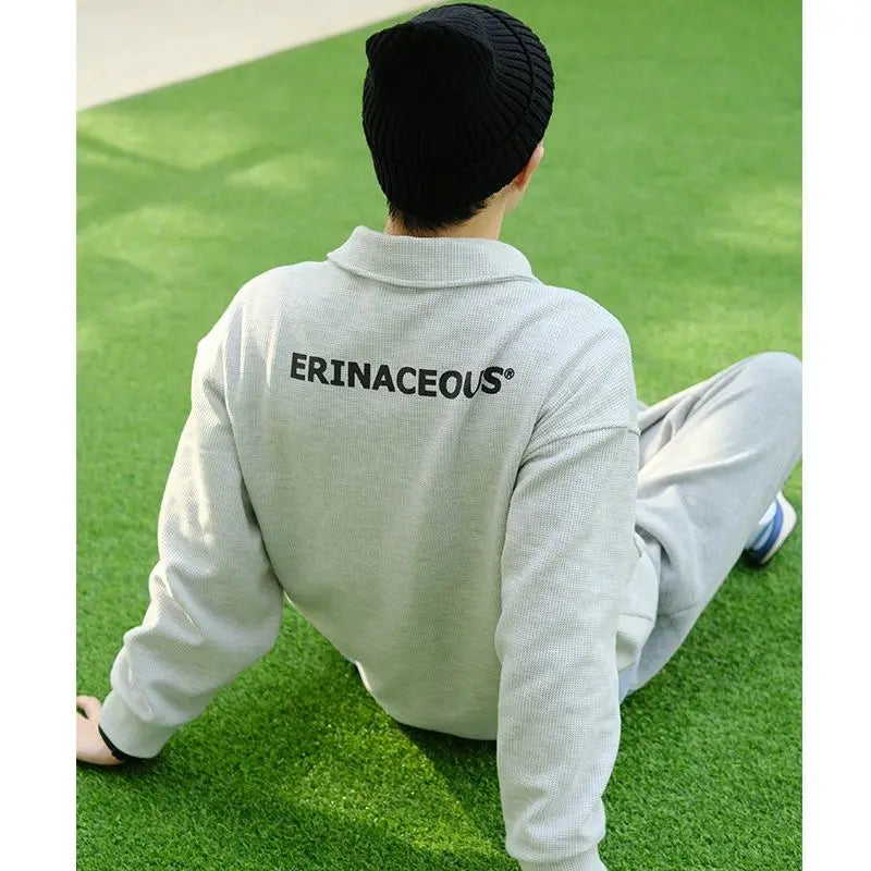 Spring new trendy brand ins loose casual polo lapel sweatshirt men's waffle top long-sleeved T-shirt women clothing y2k tops emo Street King Limited