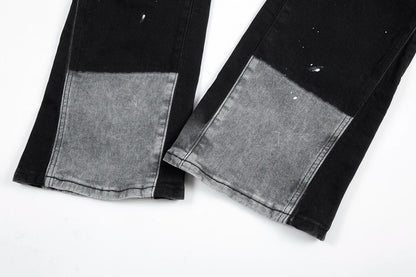 y2k spliced speckled ink patchwork baggy micro flare jeans pants for men streetwear pantalones hombre casual oversized cargos unique cargo style 3472